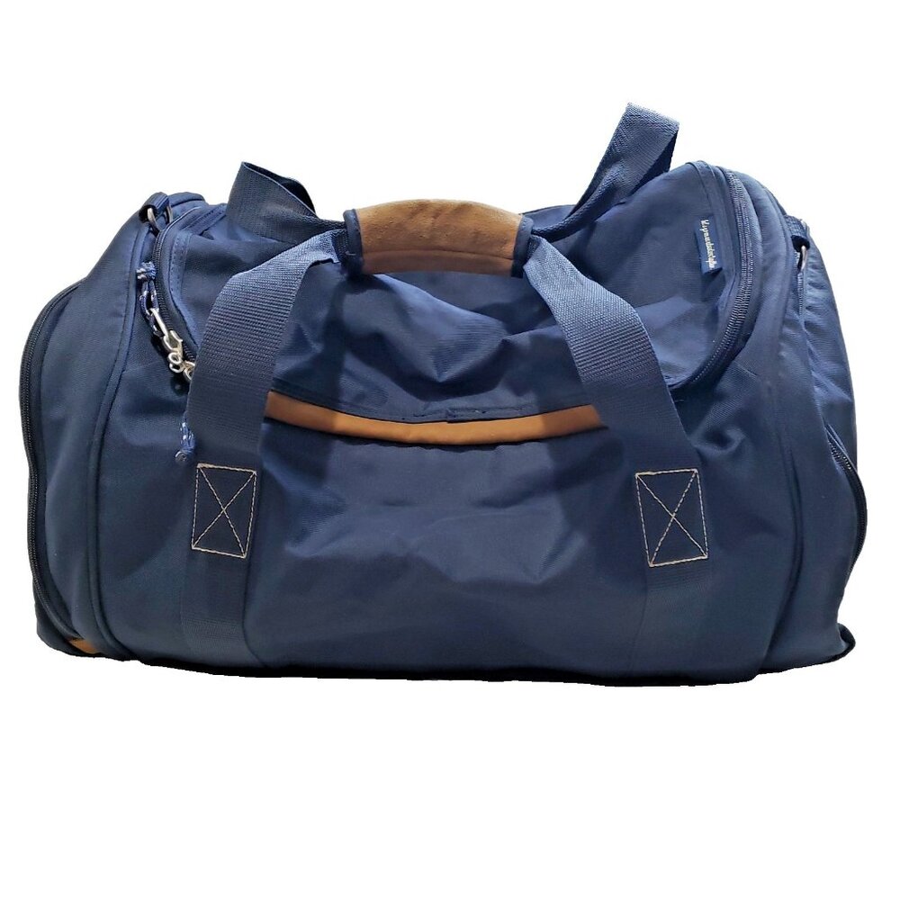 Vintage Skyway Travel Duffel Bag Large Blue Canvas & Leather Weekender